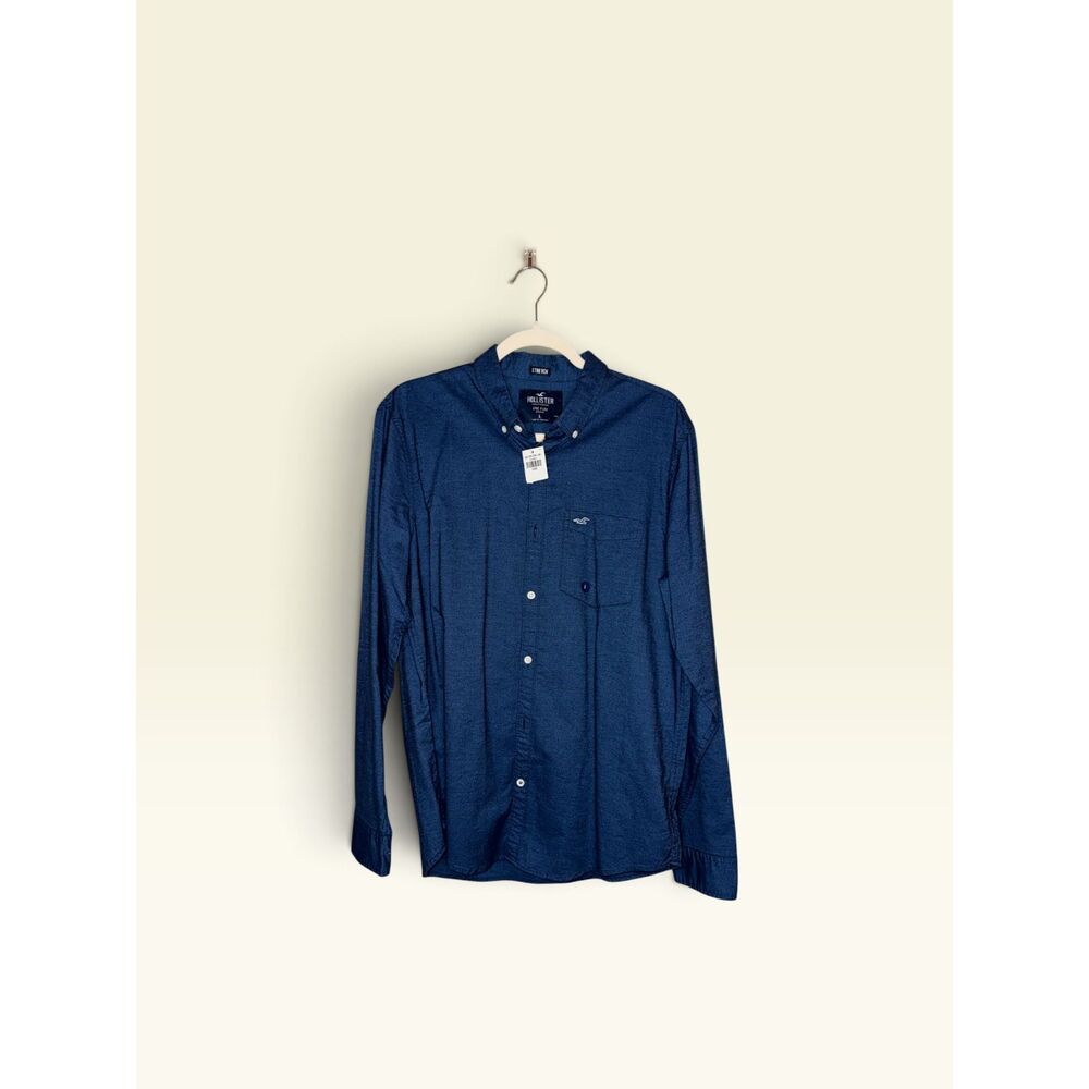Hollister Men's Epic Flex Stretch Blue Button Down Shirt Long Sleeve L